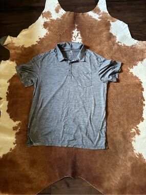 Amazon Men's Heather Gray Polo Shirt with Chest Pocket